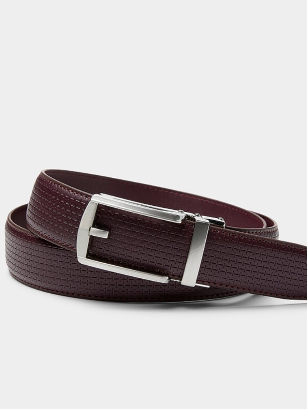 Burgundy brown textured real leather belt with automatic buckle NWT